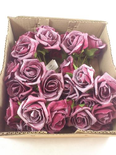 Rose en mousse 6 cm perle burgundy (6x7 p.)